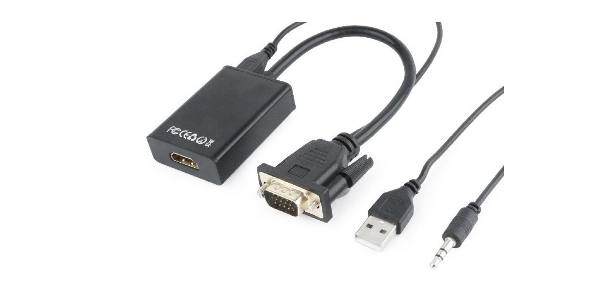 Cablu video GEMBIRD, adaptor VGA (T) + Jack 3.5mm (T) la HDMI (M), 15cm 