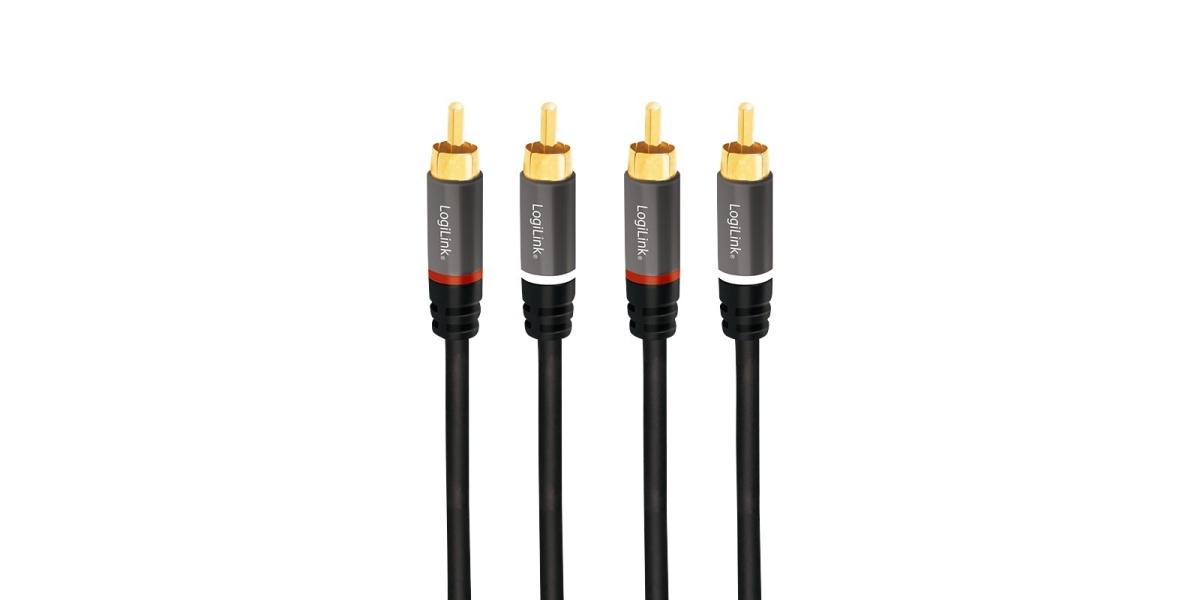 Cablu Audio Stereo LogiLink CA1204 – RCA T/T, 2M, Conectori Aurii, Negru 