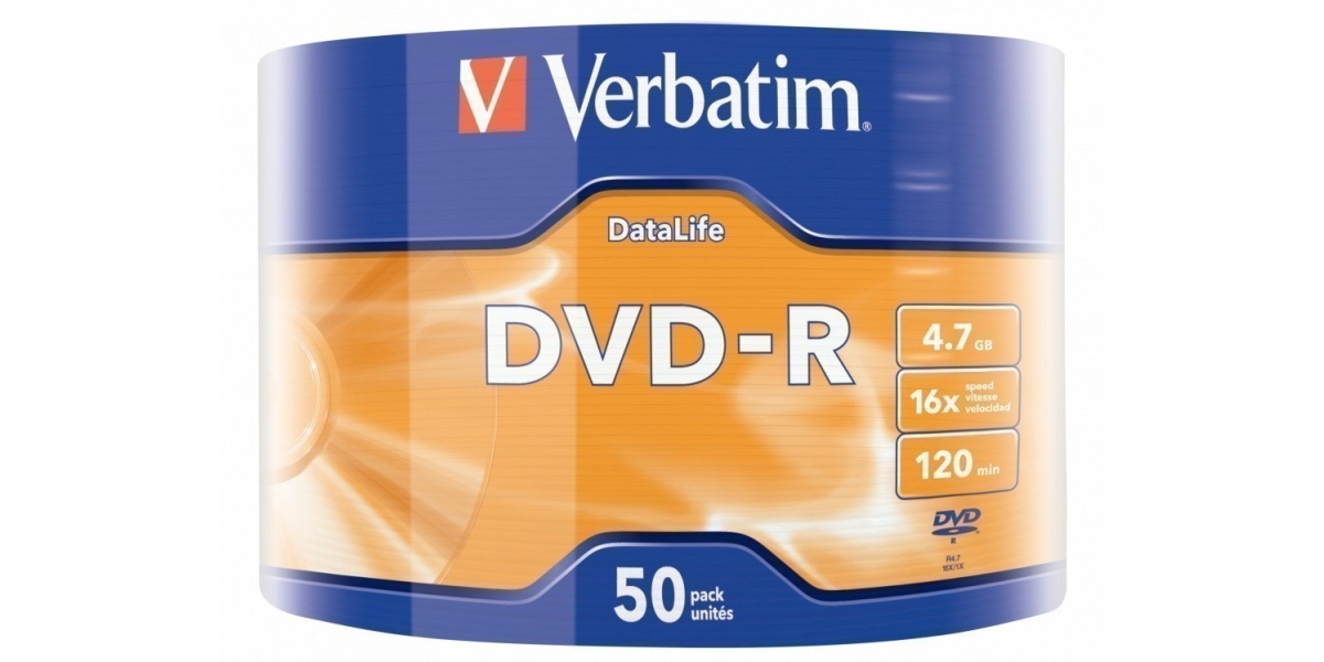 DVD-R VERBATIM 4.7GB, 120min, viteza 16x, 50 buc, Single Layer, shrink wrap,...