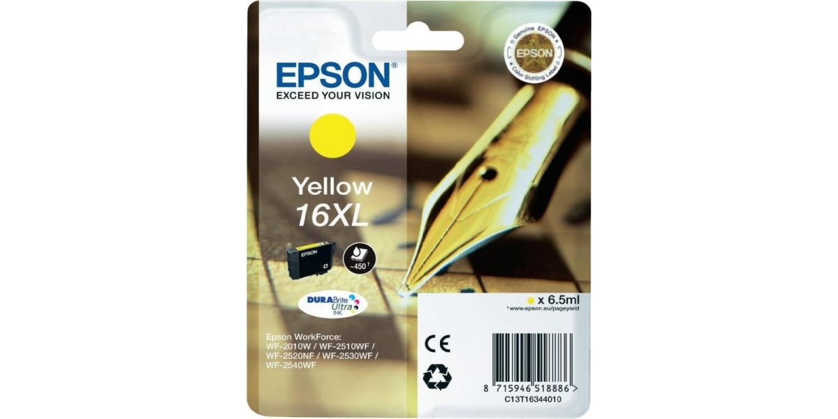 Cartus Cerneala Original Epson Yellow, T1634, pentru WF2540, , incl.TV 0.11...