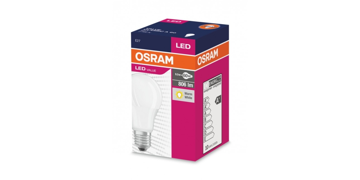 Bec Led Osram, LED VALUE CLASSIC A, E27, 8.5W (60W), lumina calda (2700K),...