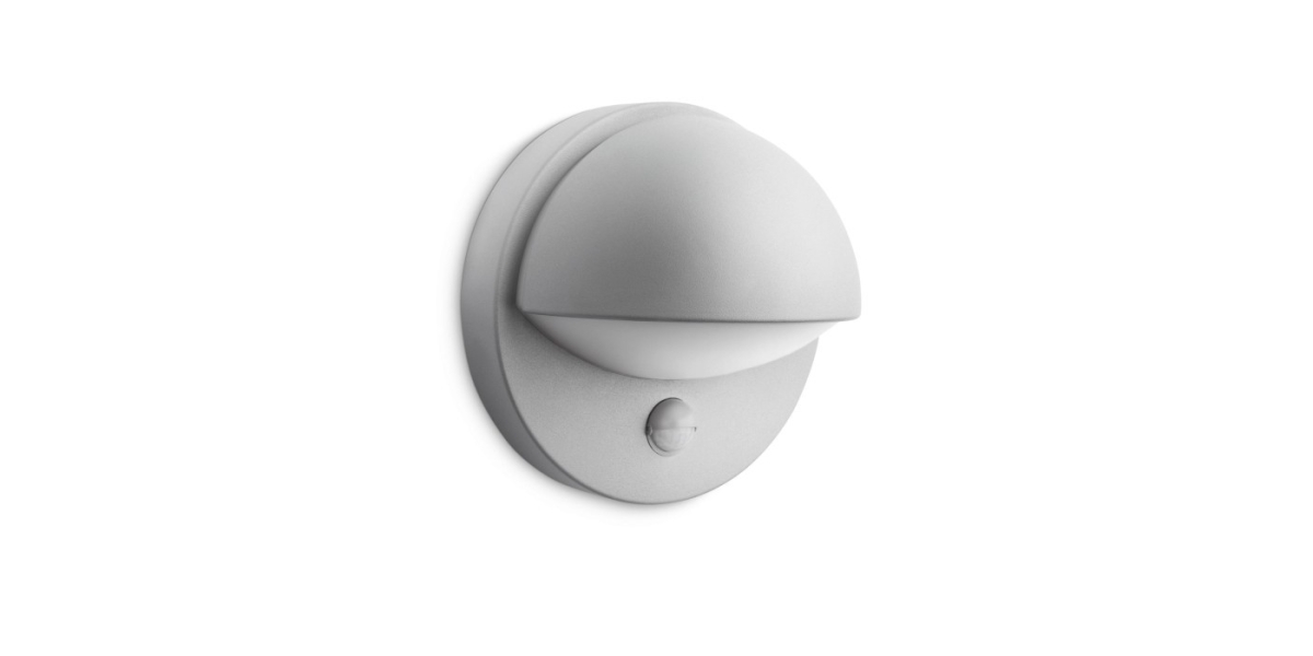 Outdoor wall light Philips June, with motion sensor, E27, IP44, aluminum, Gray 