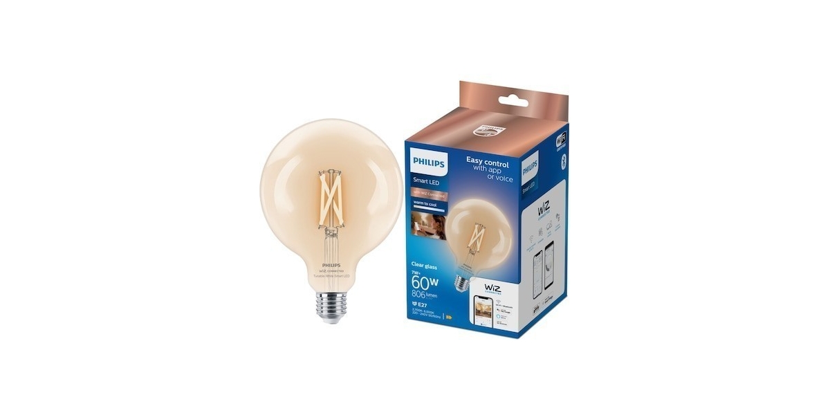 Bec LED inteligent vintage Philips filament transparent, Wi-Fi, Bluetooth,...