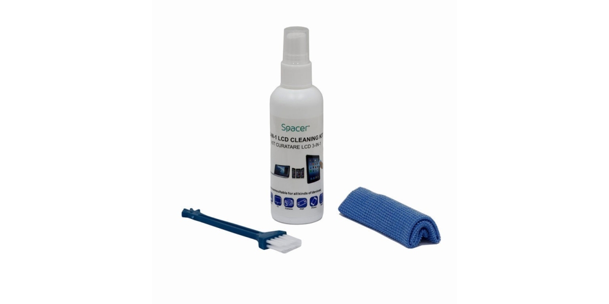 Kit curatare LCD 3-in-1 Spacer, solutie curatare 100ml, pensula, servetel...