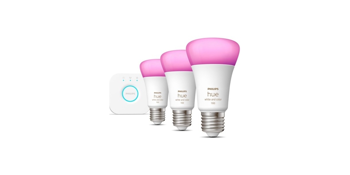 Pachet 3 becuri LED RGB inteligente Philips Hue + Consola Hue Bridge 