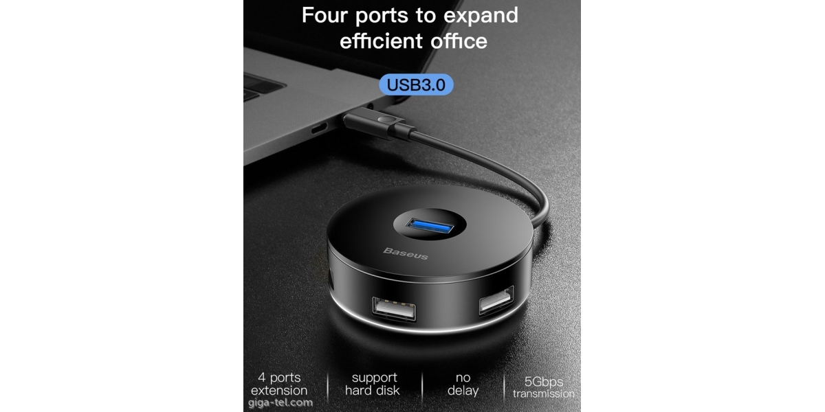 HUB extern Baseus Airjoy, porturi USB: USB 3.0 x 1 + USB 2.0 x 3, USB Type-C,...