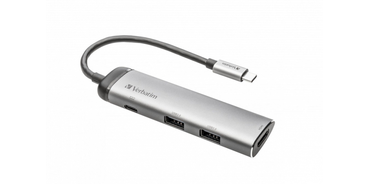 Hub extern Verbatim 49140, USB 3.0 x 2, HDMI x 1, USB Type C x 1, cablu 15 cm 