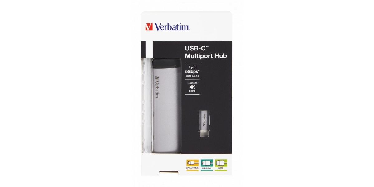 Hub extern Verbatim 49140, USB 3.0 x 2, HDMI x 1, USB Type C x 1, cablu 15 cm...