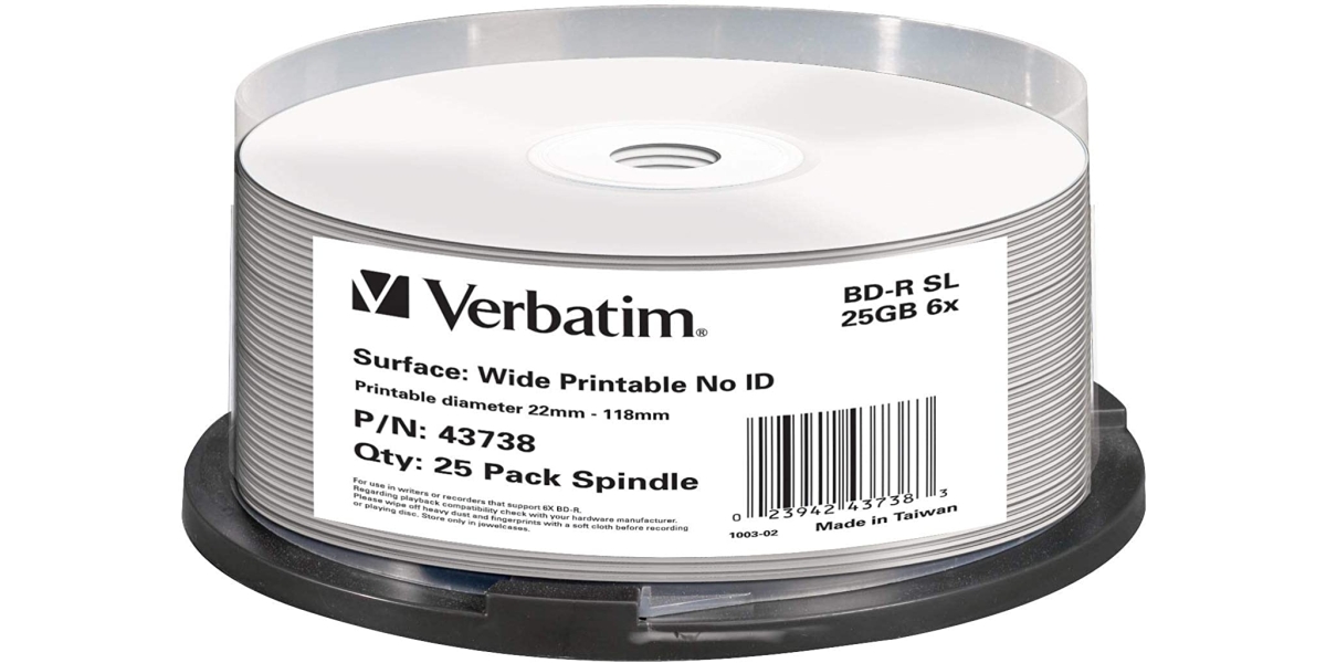 VERBATIM BD-R SL 6X 25GB 25PK SPINDLE, "43738" 