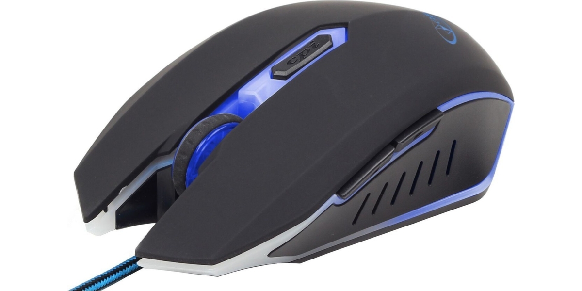 Mouse Gembird gaming cu fir 2400 dpi iluminare negru / albastru 401600