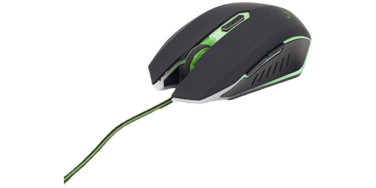 Mouse Gembird gaming cu fir 2400 dpi iluminare negru / verde 401602