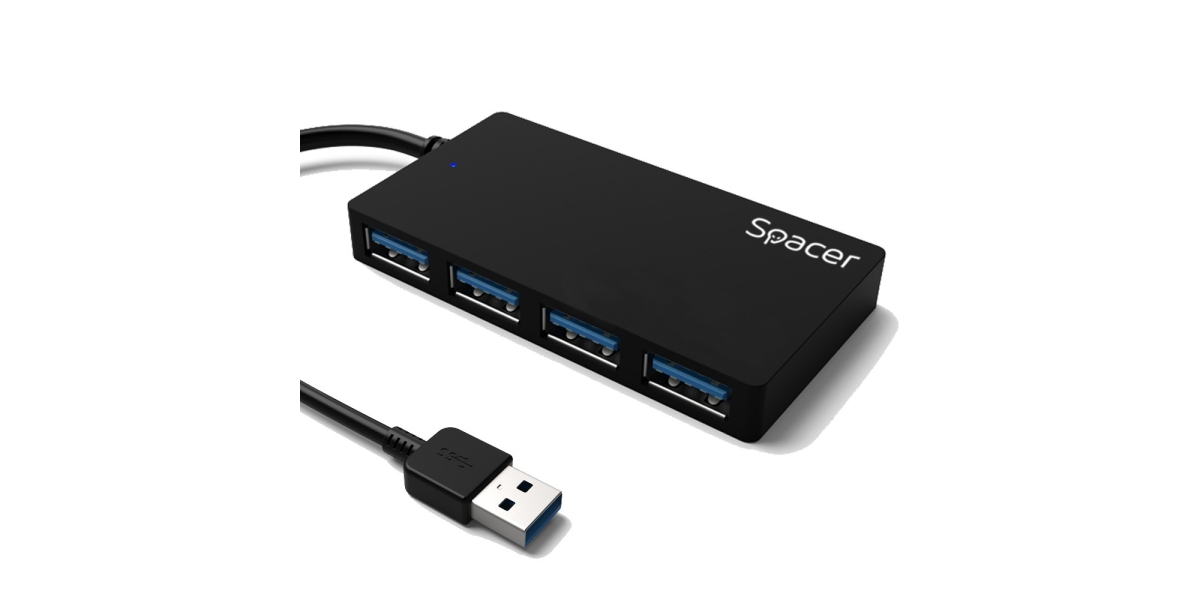 Hub extern Spacer SPH-332, 4 porturi USB 3.0, negru 