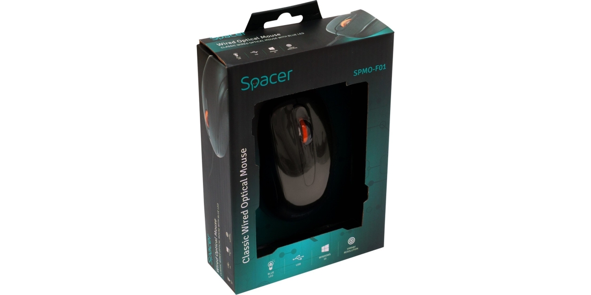 Mouse Spacer SPMO-F01 cu fir, optic, negru 402052