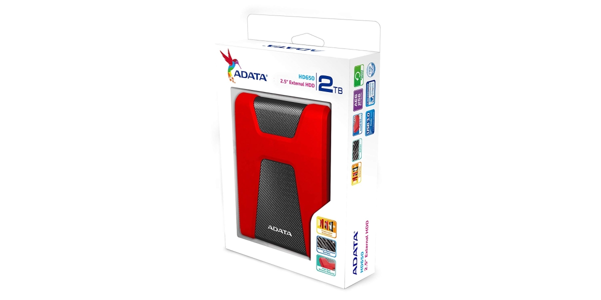 HDD extern ADATA, 2TB, HD650, 2.5", USB3.1, Rezistent la zgarieturi, Rosu...