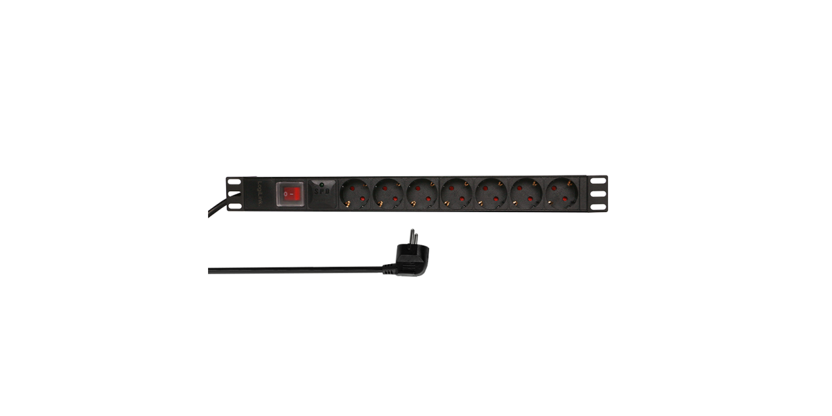 PDU LOGILINK 1U 19 inch 7 prize Schuko cu protectie supratensiune 16A On/Off...