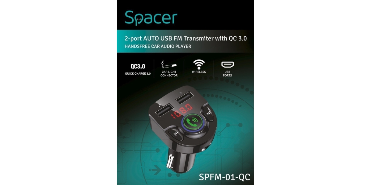 Modulator Auto FM Spacer SPFM-01-QC, Bluetooth 5.0., negru 536928