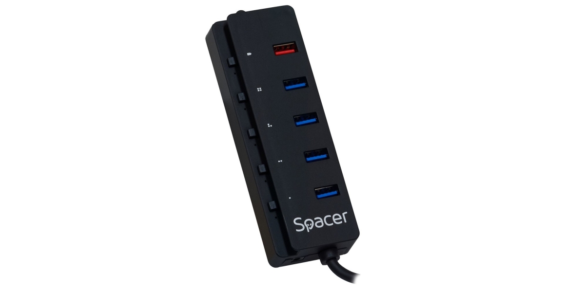 Hub extern Spacer SPH-4USB30-1QC, 220V, negru 539811