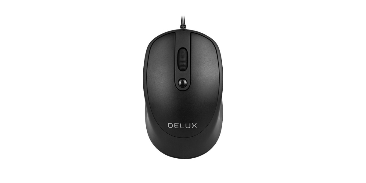 Mouse Delux M366BU-BK, cu fir, optic, 3200 dpi, negru 