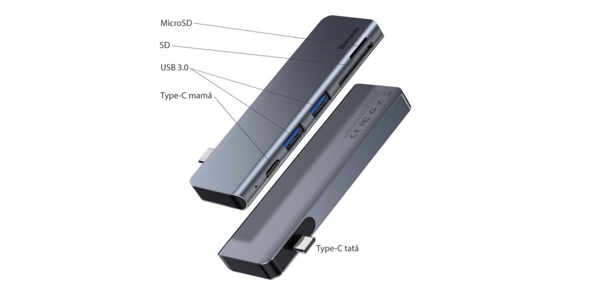 DOCKING Station Baseus CAHUB-K0G, conectare PC USB Type-C, LED, gri 548230