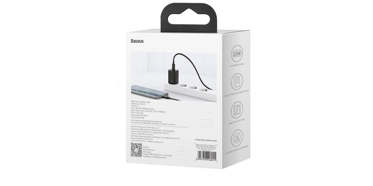 Incarcator retea Baseus Super Si, Quick Charge 25W, USB Type-C 5V/3A, negru...