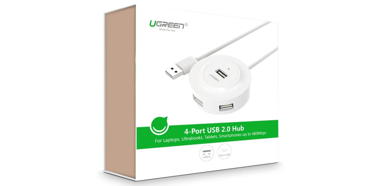 Hub extern Ugreen CR106 cu 4 porturi USB 2.0, 1m, alb 556233