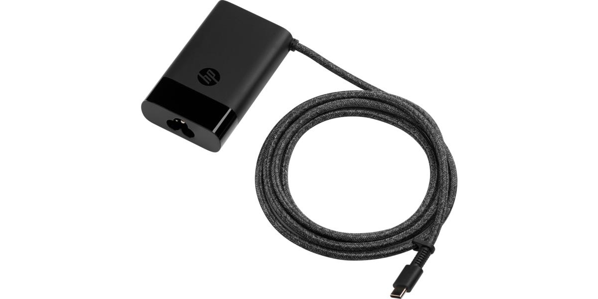 HP incarcator 65W USB-C. Dimensiuni: 97 x 53.5 x 21 mm. Greutate: 210g 