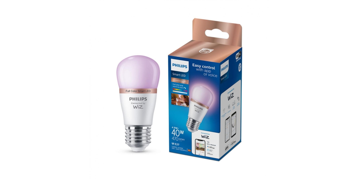 Smart RGB LED bulb Philips Bulb, Wi-Fi, Bluetooth, P45, E27, 4.9W (40W), 470...