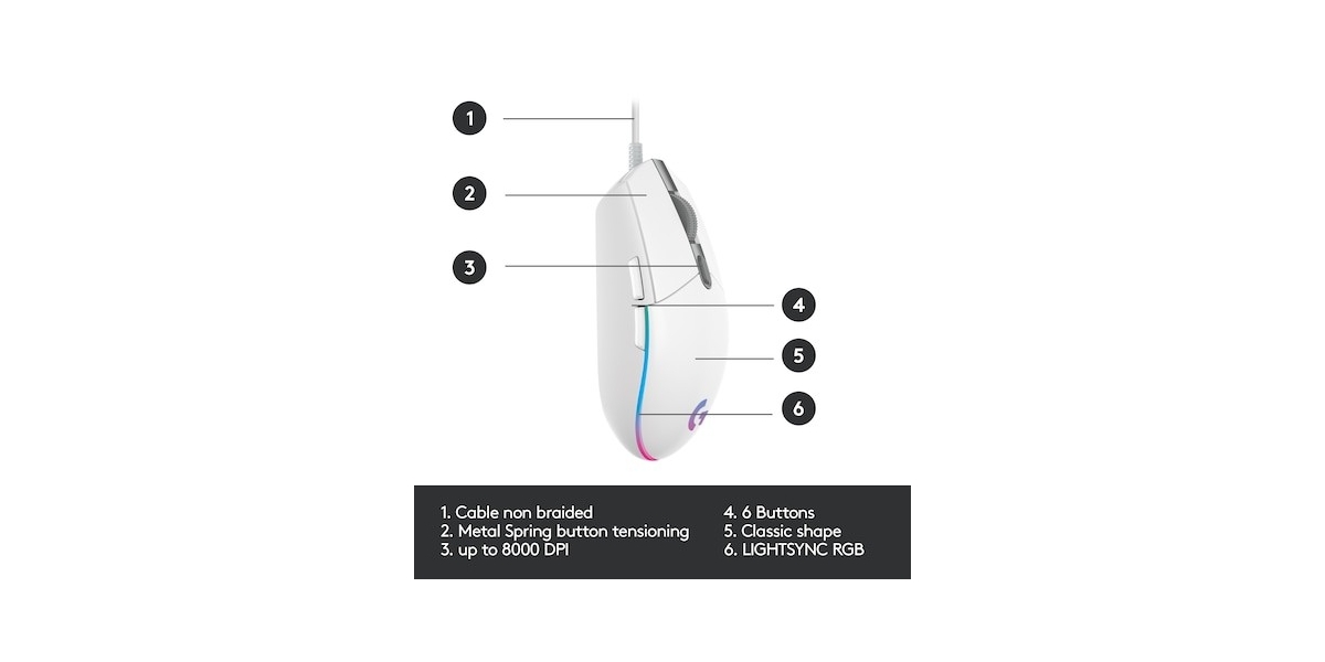 Mouse Logitech Gaming G203 910-005797, LIGHTSYNC, alb 595945