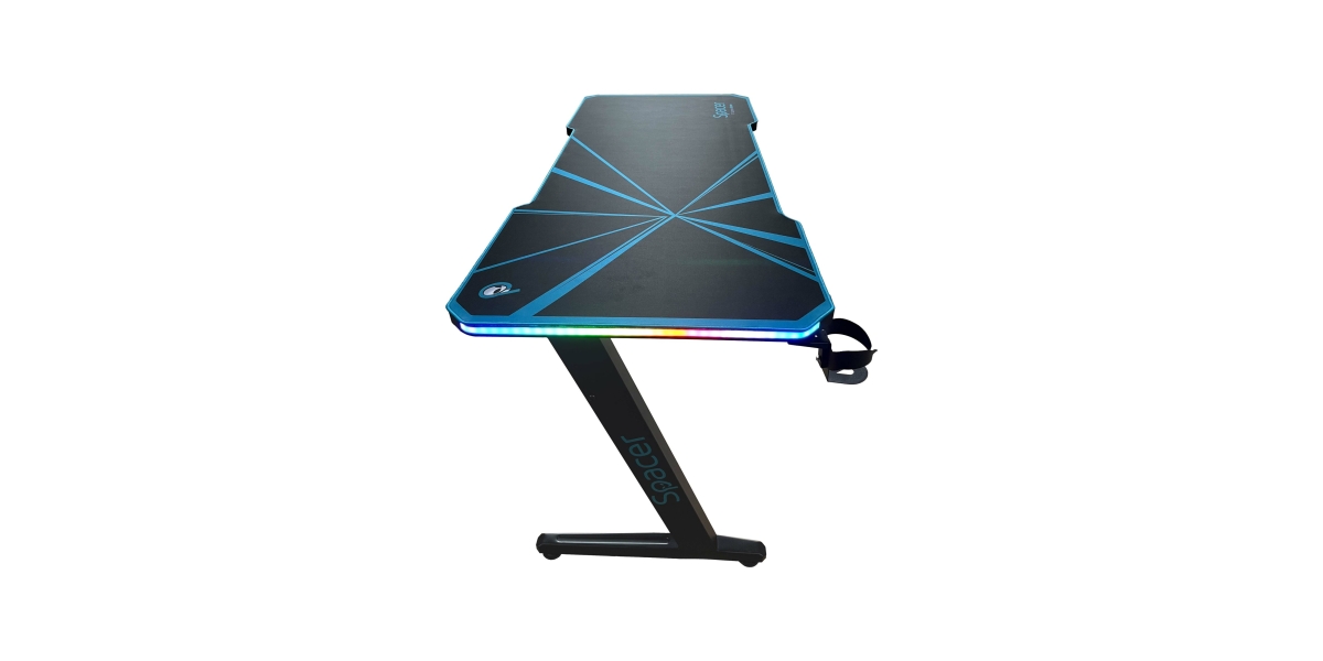 Birou gaming Spacer cu Mousepad Integral, Iluminare RGB (SPGD-RGB-140-02)...