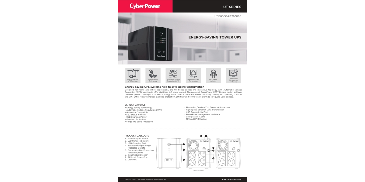 UPS CYBER POWER Line Int. cu management - UT2200EG 613673