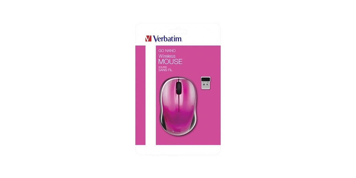 Mouse wireless Verbatim Go Nano 49043, 1600 dpi, USB, Roz 631342