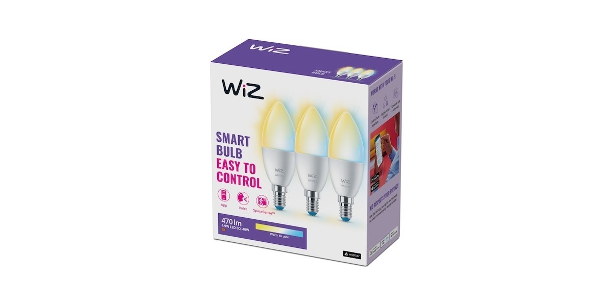 Pachet 3 becuri LED WiZ C37 8720169075696, 40W, E14, 470lm, 2700K 652216