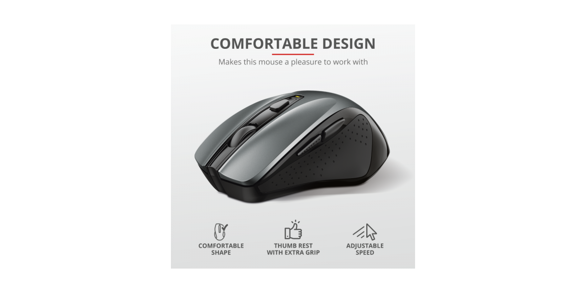 Mouse Wireless Trust Nito, 5 butoane, Ergo, 2200 dpi, negru 24115 693279