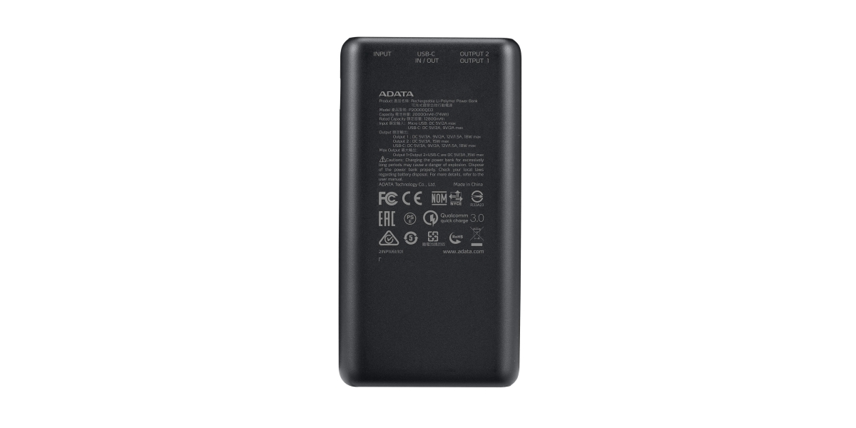 Baterie externa Adata 20000mAh, Quick Charge 3.0 + PD 18W, 2 x USB & 1 x...