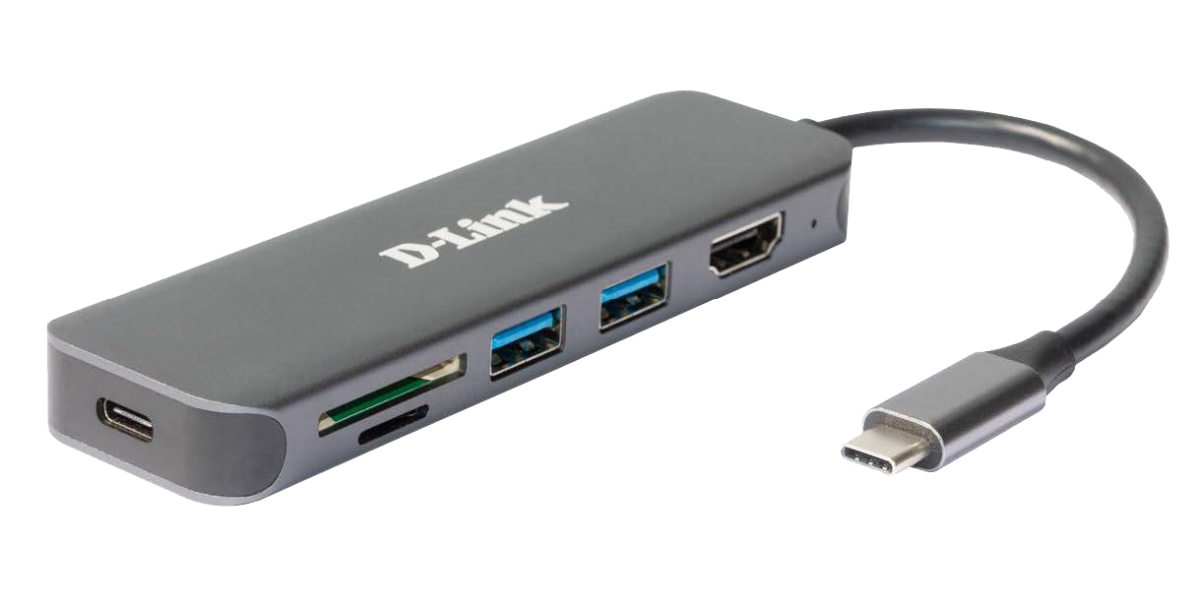 Hub extern D-LINK DUB-2327, 2 x USB 3.0, 1 x USB-C 60W, 1 x HDMI 4k, Card...