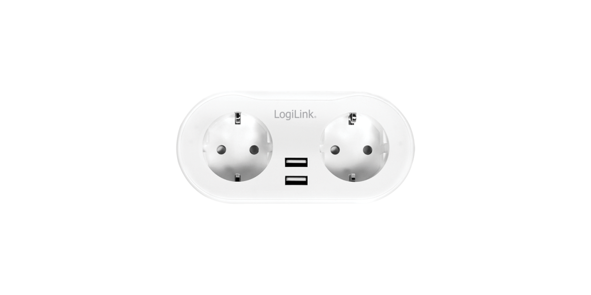 Priza Inteligenta LogiLink SH0102, Schuko x 2, USB x 2, IP20, alb 