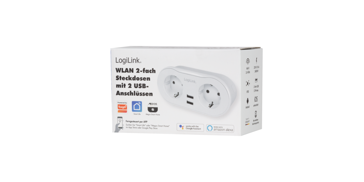 Priza Inteligenta LogiLink SH0102, Schuko x 2, USB x 2, IP20, alb 757487