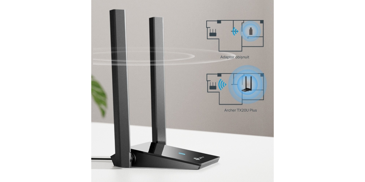 Adaptor retea wireless TP-Link Archer TX20U Plus, AX1800, 2.4 GHz, 5 GHz, USB...