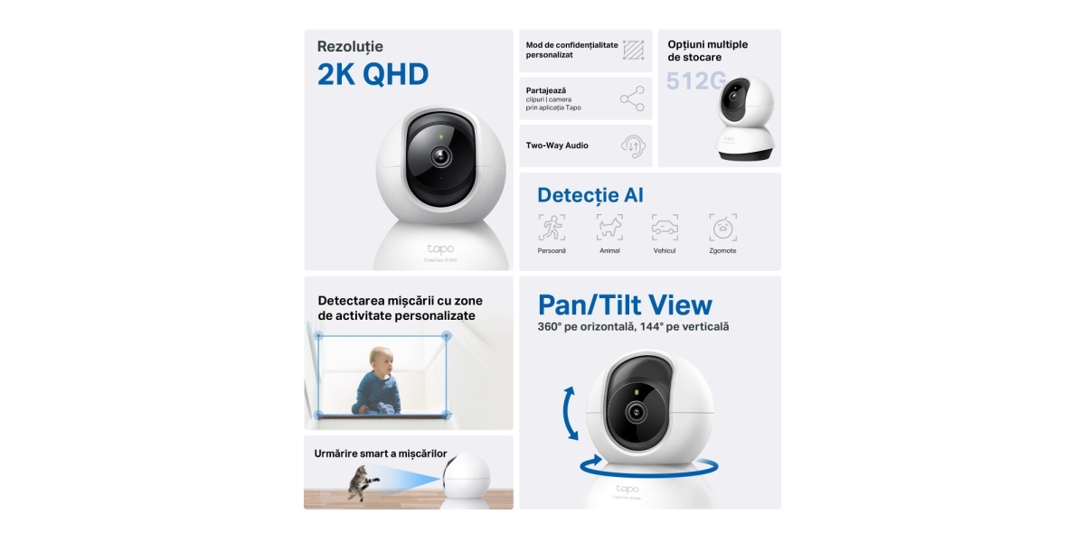 Camera IP TP-Link Tapo C220, cube, wireless,interior, 4 Mpx, microfon,...