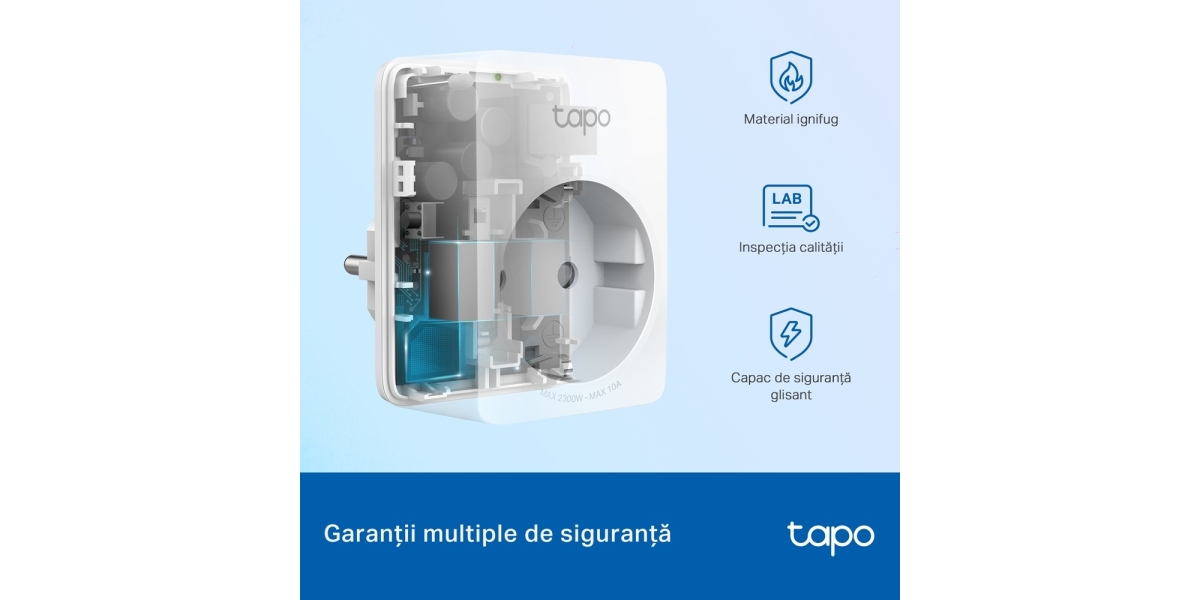 Priza inteligenta TP-Link Tapo P100M, matter, Schuko x 1, conectare Schuko...