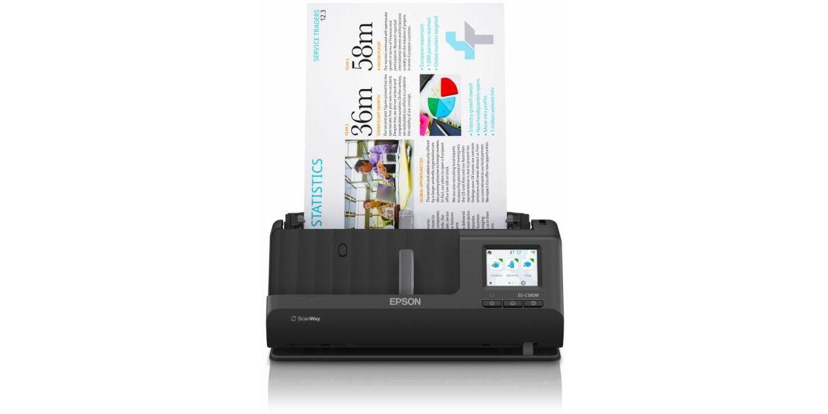 Scanner Compact Epson ES-C380W, A4, ADF, Negru B11B269401 768353