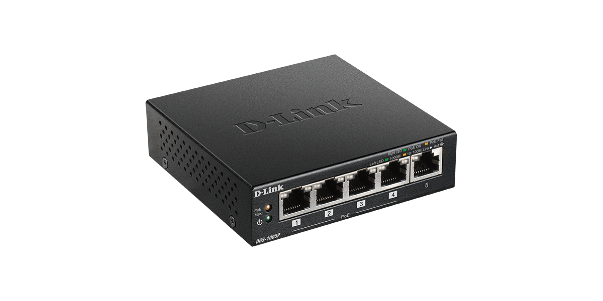 D-Link Switch 5 porturi Gigabit DGS-1005P, 4 porturi POE, carcasa metal 