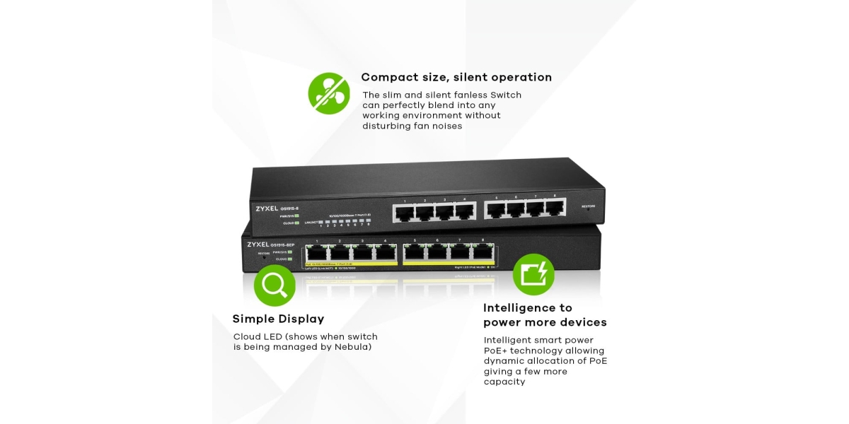 Switch cu management Zyxel GS1915-8, Porturi Gigabit x 8, Fanless, Negru...