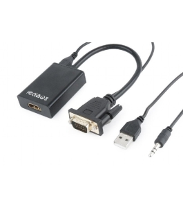 Cablu video gembird, adaptor vga (t) + jack 3.5mm (t) la hdmi (m), 15cm...