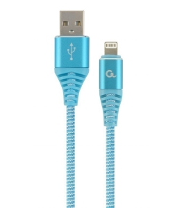 Cablu alimentare si date gembird premium 2m, usb 2.0 la lightning, turcoaz cu...