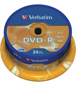 Dvd-r verbatim 4.7gb, 120min, viteza 16x, 25 buc, single layer, spindle,...