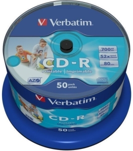 Cd-r verbatim 700mb, 80min, viteza 52x, 50 buc, spindle, printabil 330590