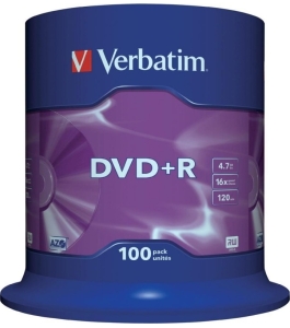 Dvd+r verbatim 4.7gb, 120min, viteza 16x, 100 buc, single layer, spindle,...