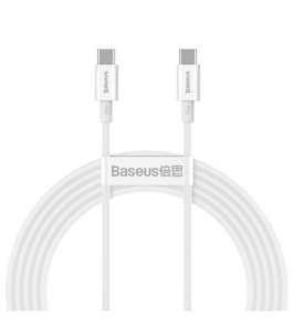 Cablu baseus catys-c02 superior usb type-c la usb type-c 100w, 2m, alb Alb...