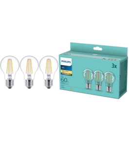 Pachet 3 becuri led filament philips, a60, e27, 7w (60w), 806 lm, lumina alba...